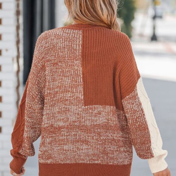 Ribbed Colorblock V-Neck Knit Sweater - Picture 2 of 3